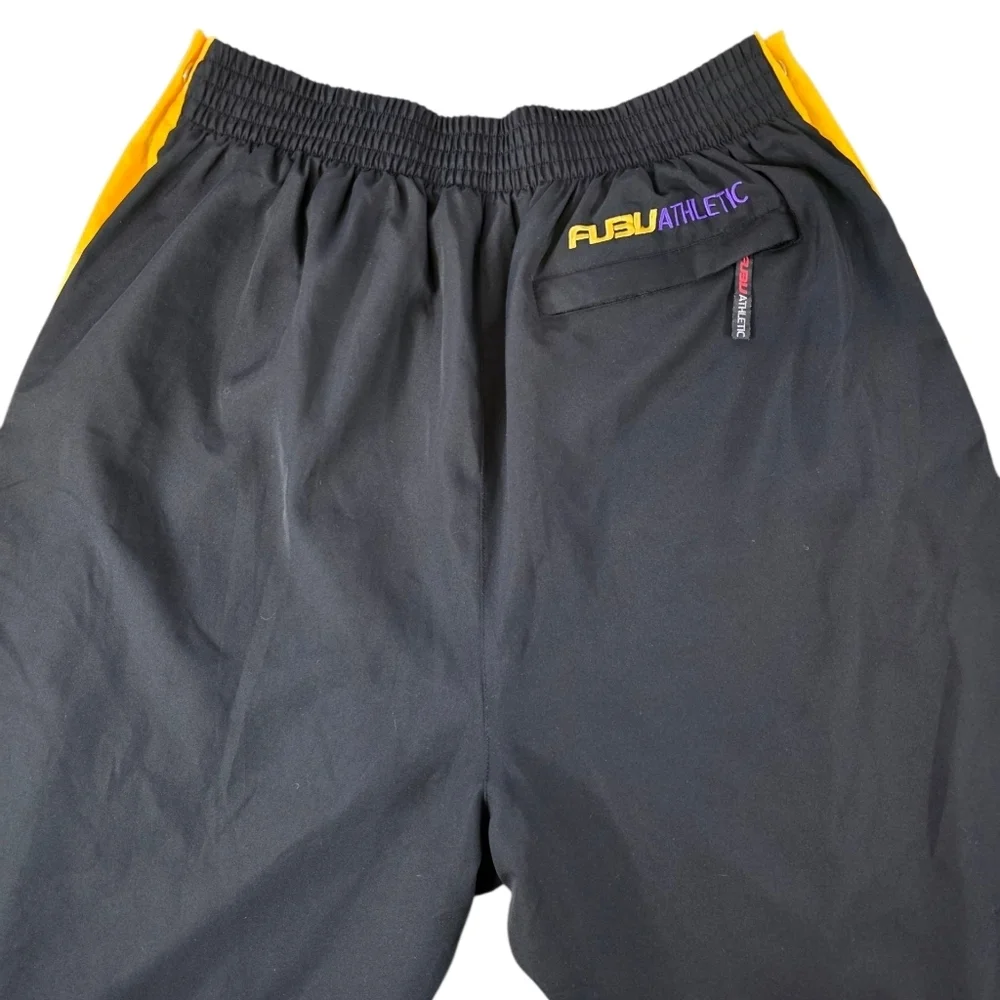 Vintage FUBU NBA Tearaway Track Pants XXL Black Yellow Purple Snap Sides